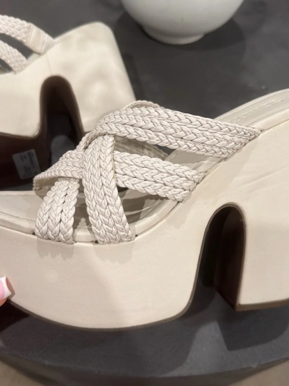 SCHUTZ Cream Braided-Strap Platform Heels